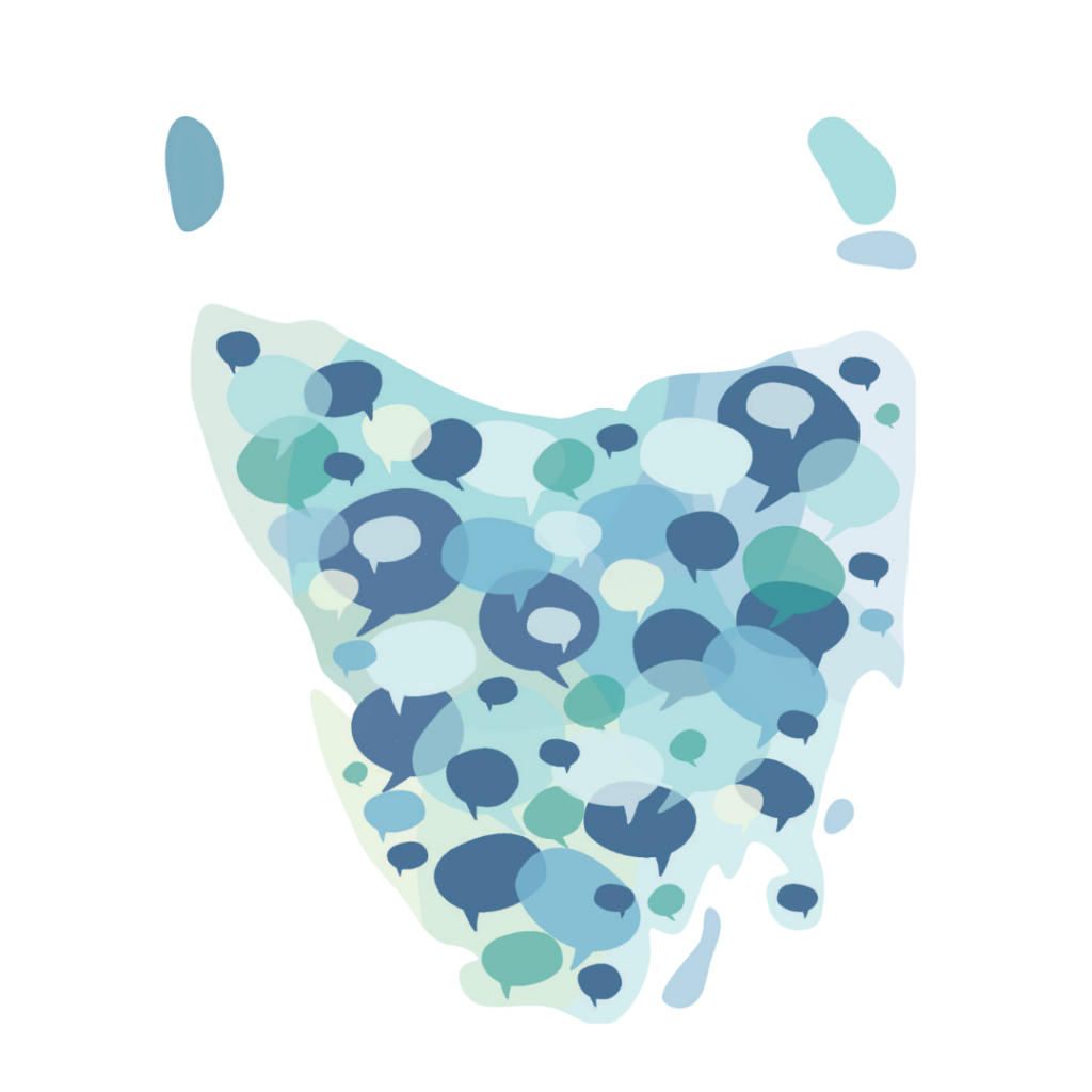 Map of Tasmania made from speech bubbles